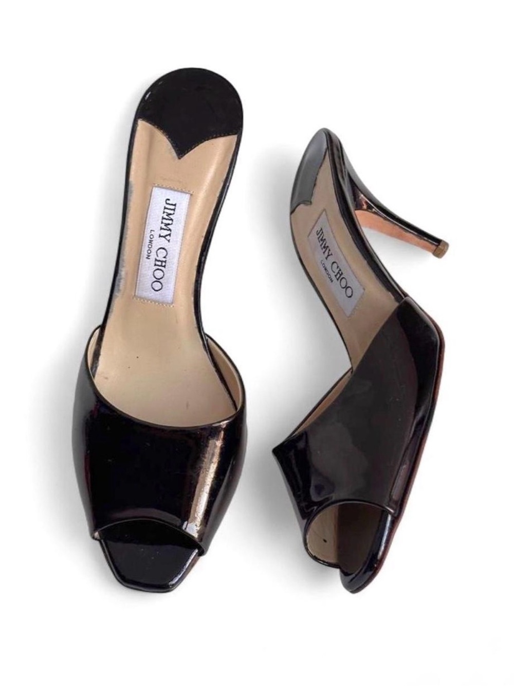 Jimmy Choo Black Patent Leather Open-Toe Mules